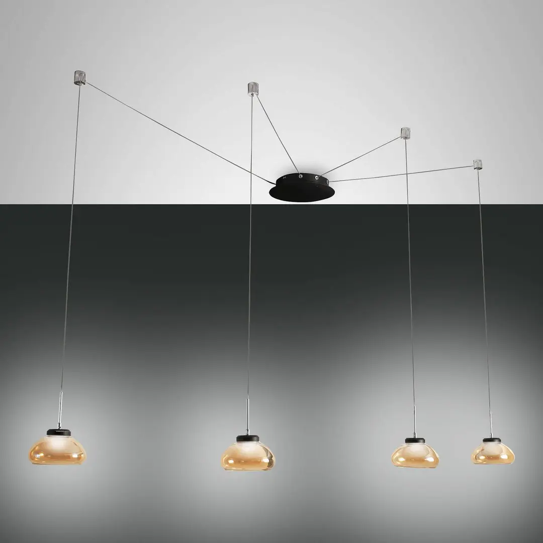 Fabas Luce LED-Hängeleuchte Arabella, 4 fl, schwarz/amber