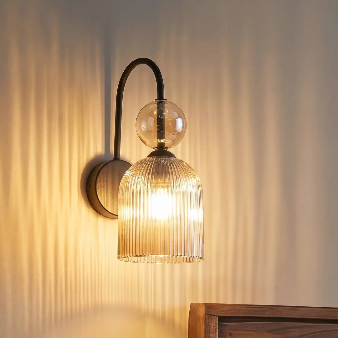 TK Lighting Wandleuchte Sophia, cognac/schwarz, Glas, Höhe 33,5 cm, E14
