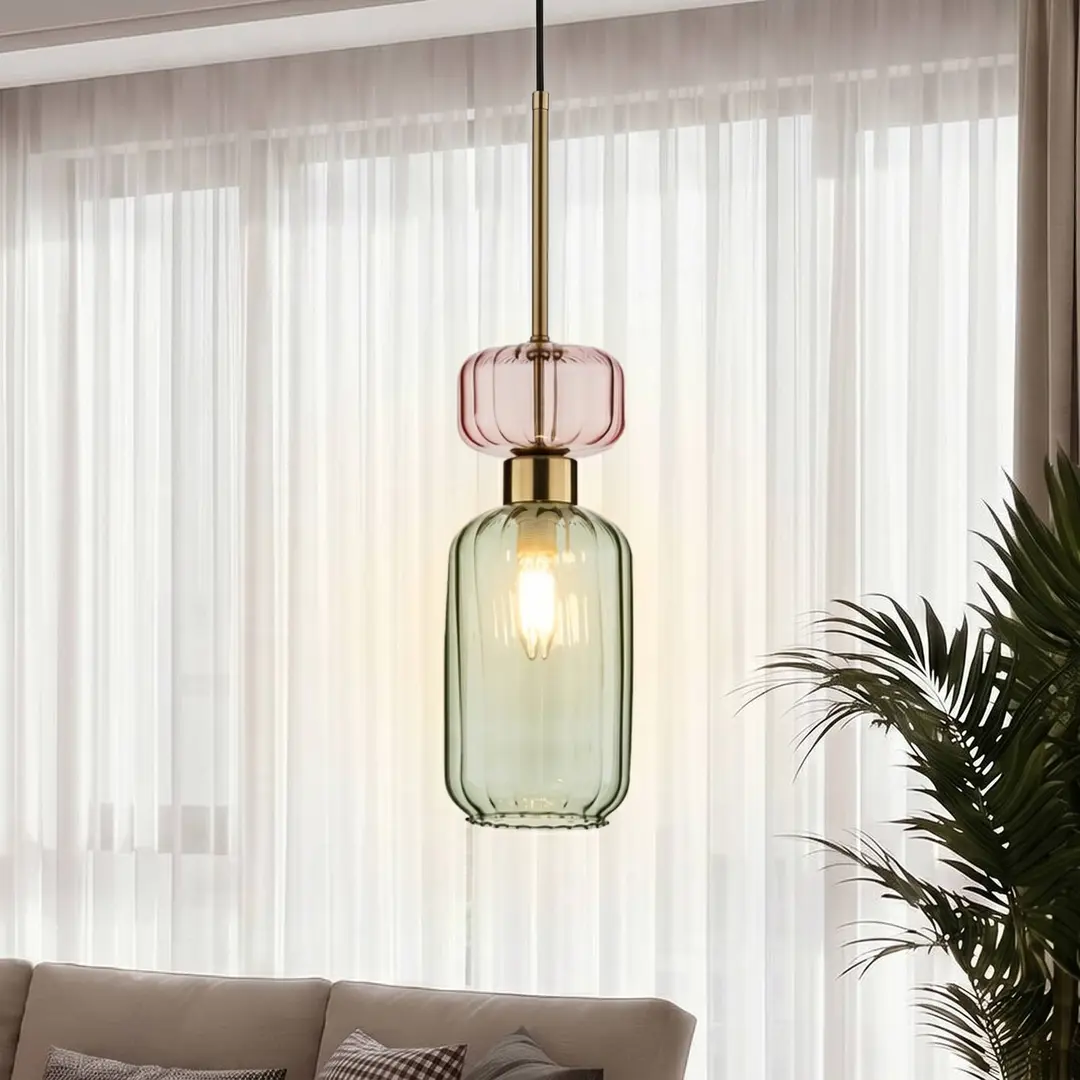 Milagro Lighting Hängeleuchte Molly, grün/gold, 1-flammig, Glas, Ø 12 cm