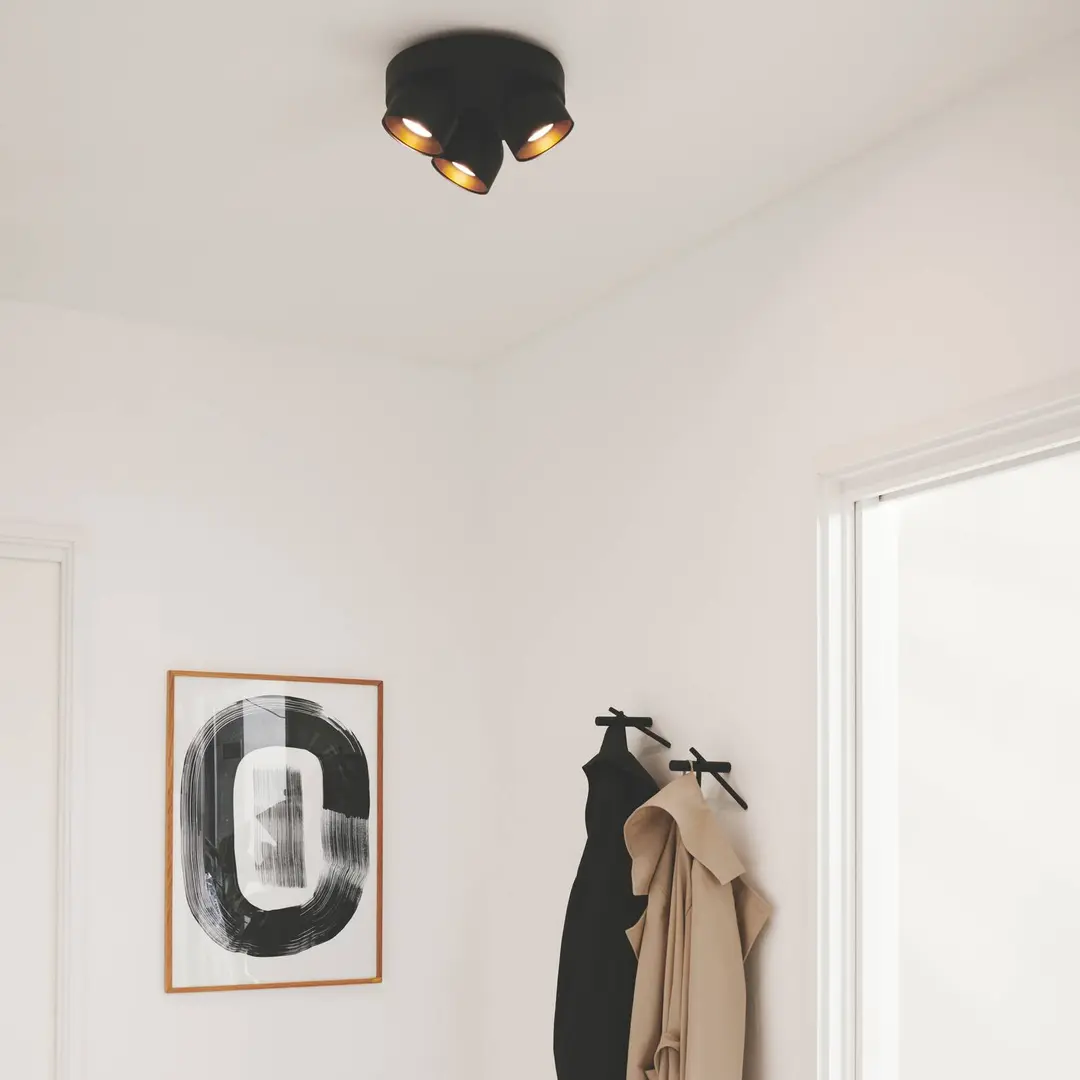 Nordlux Downlight Pitcher, schwarz/messing, 3-flg., rund, Metall