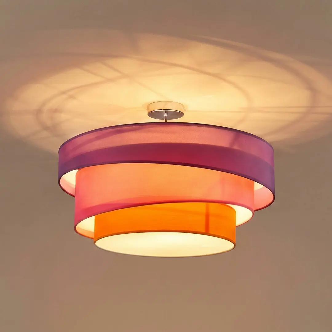 Lindby Deckenlampe Melia, violett/pink/orange, Textil, Ø56cm