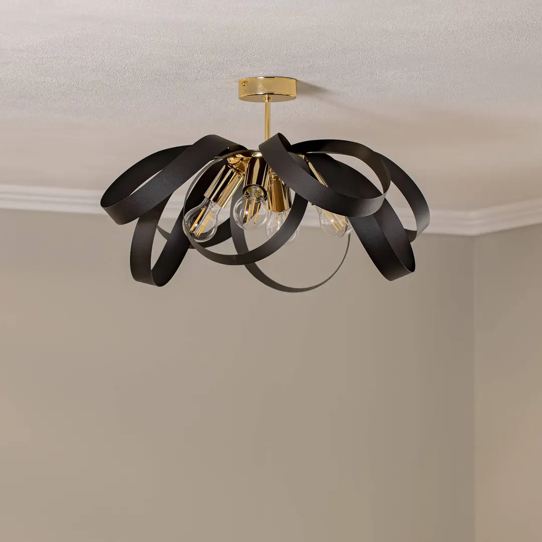 Domiluce Deckenleuchte Petla, schwarz/gold, Metall, Ø 65 cm