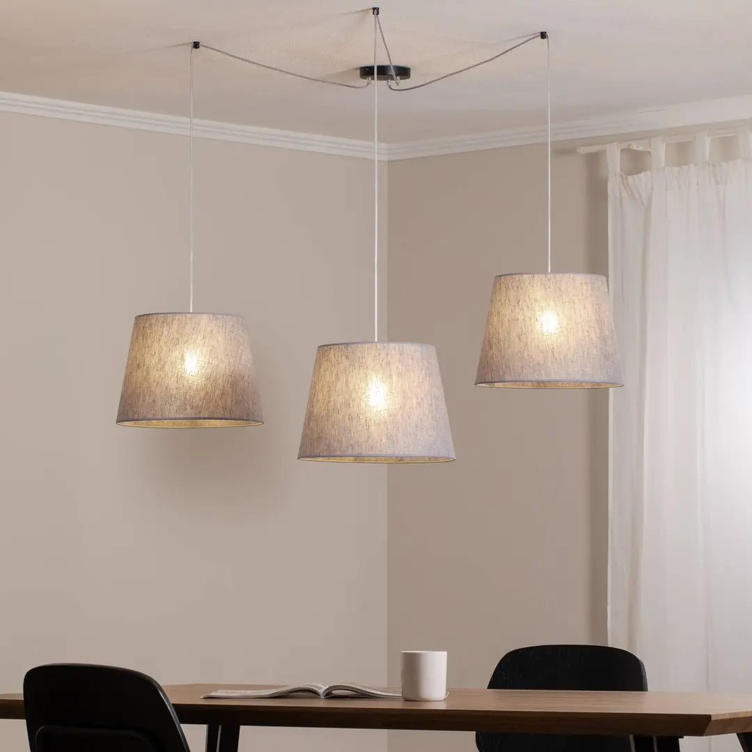 EMIBIG LIGHTING Pendellampe Ascot, grau, Stoff, 3-flg., dezentral