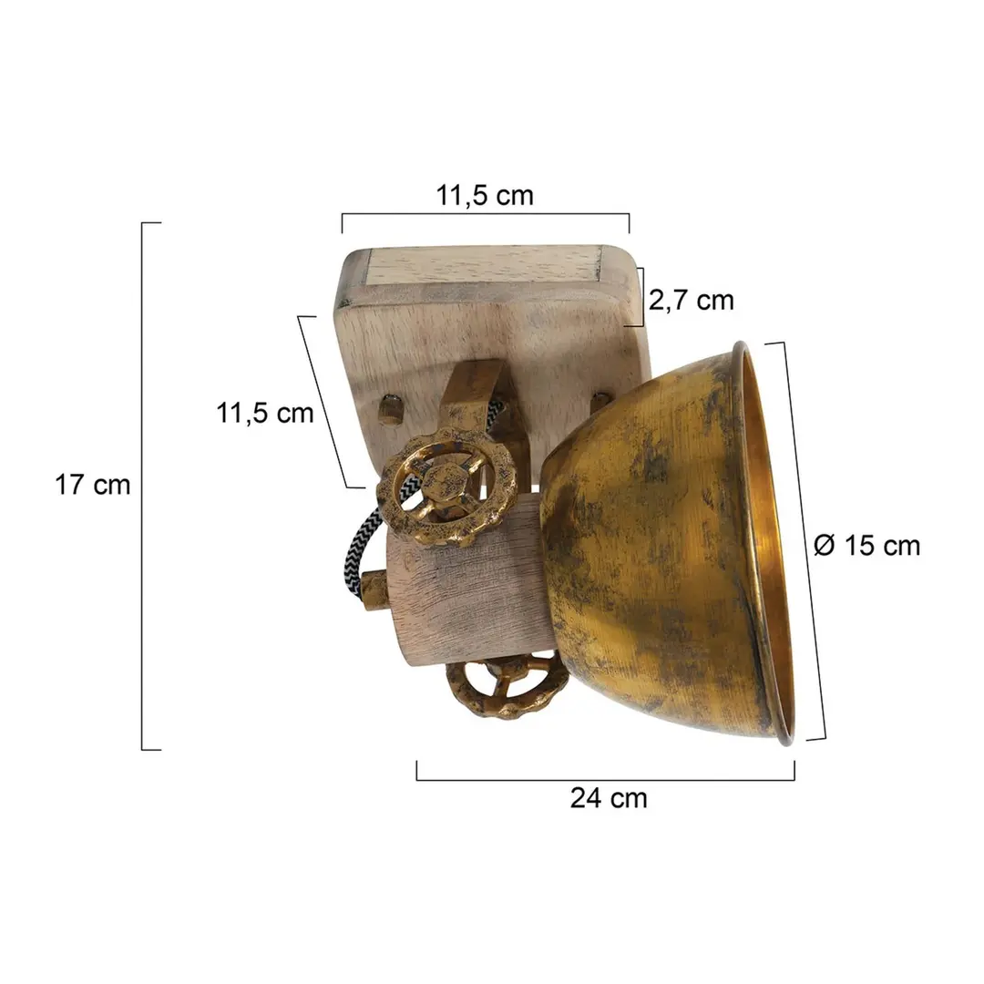 Steinhauer Deckenspot Gearwood bronze/holz hell, 1-flg., Länge 15 cm