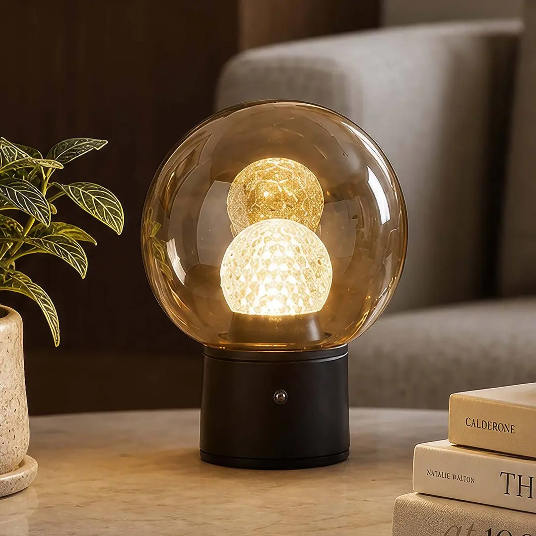 Searchlight LED-Akku-Tischleuchte Solis, bronze, Glas, 2.700 K