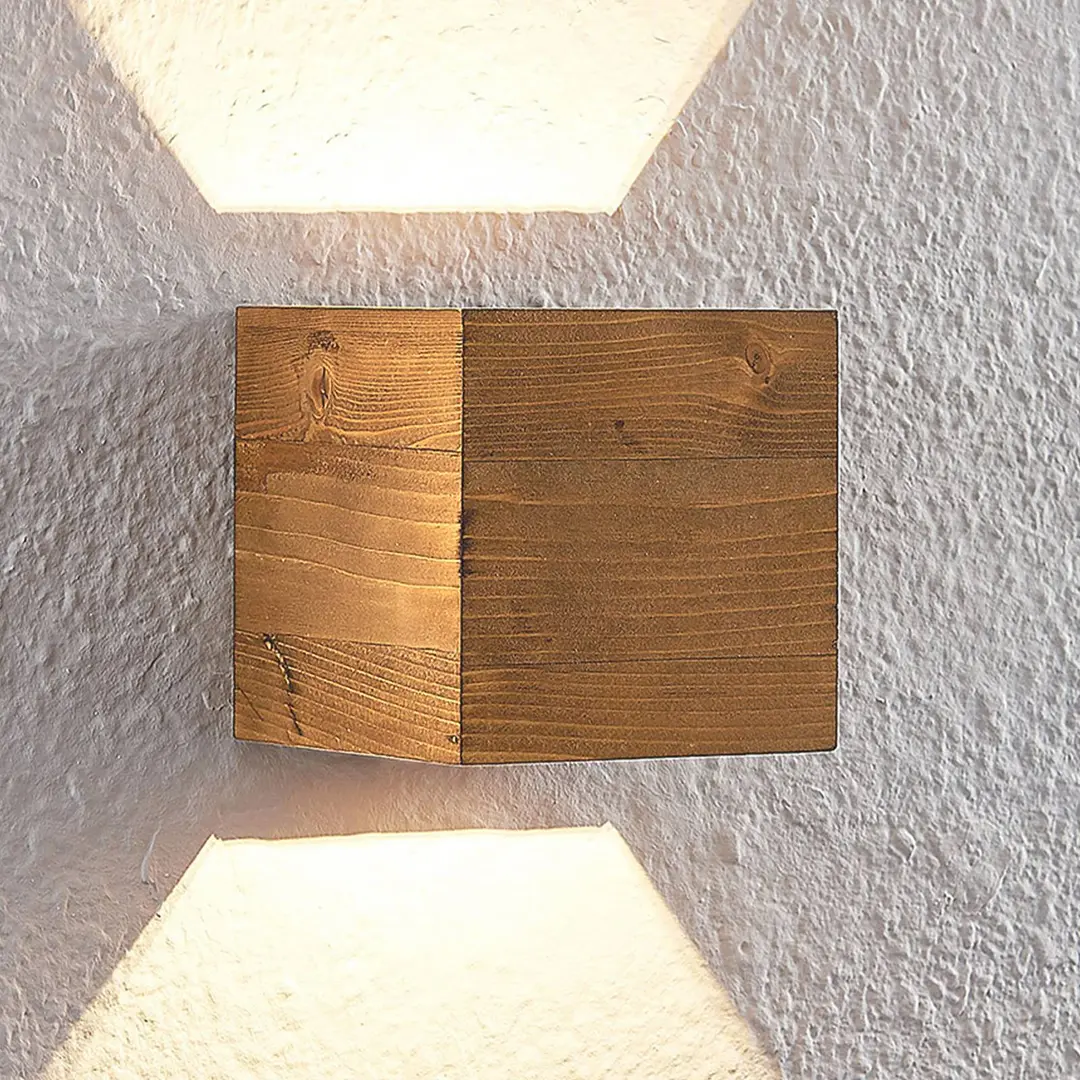 Lindby LED-Wandleuchte Benicio, 11 cm, eckig, Holz