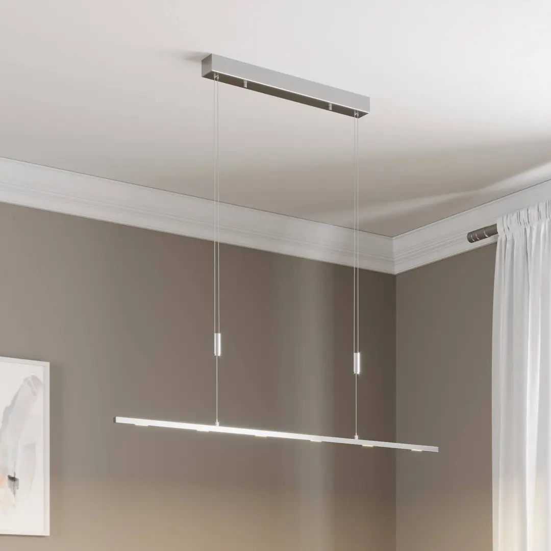 Lucande LED-Hängelampe Arnik, 120 cm, nickelfarben, dimmbar