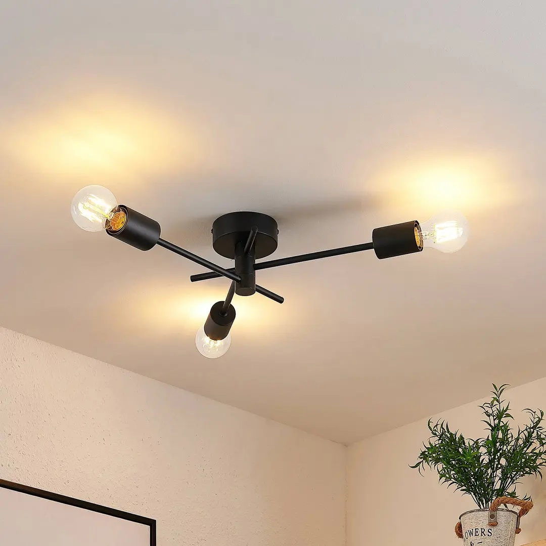 Lindby Deckenlampe Cerros, 3-flammig, schwarz, Metall