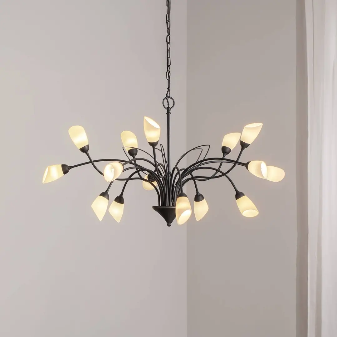 Jupiter Pendelleuchte Gloriosa, Glas, schwarz, 15-flammig
