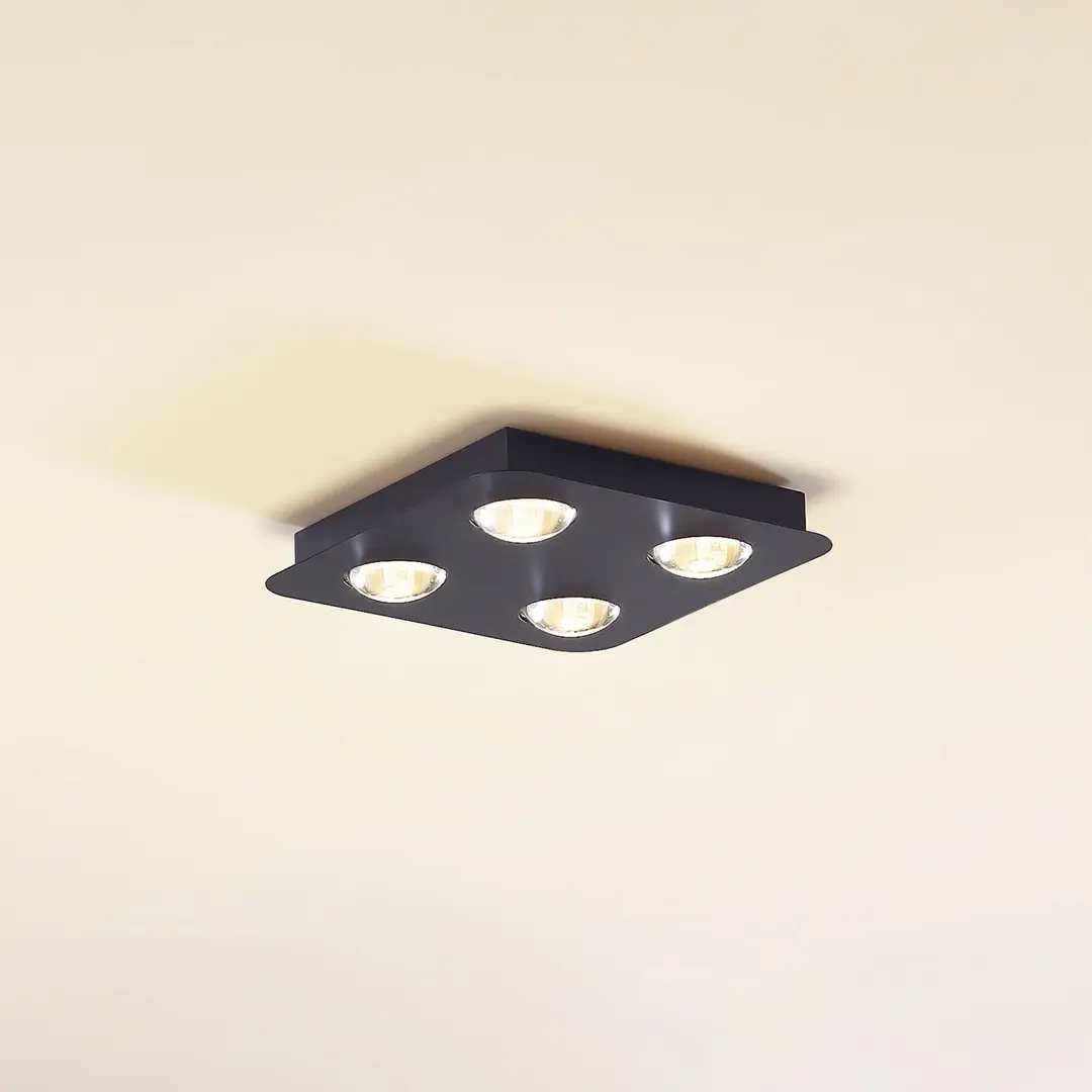 Lindby Deckenleuchte Jyla, schwarz matt, 25 x 25 cm, 4-flg.