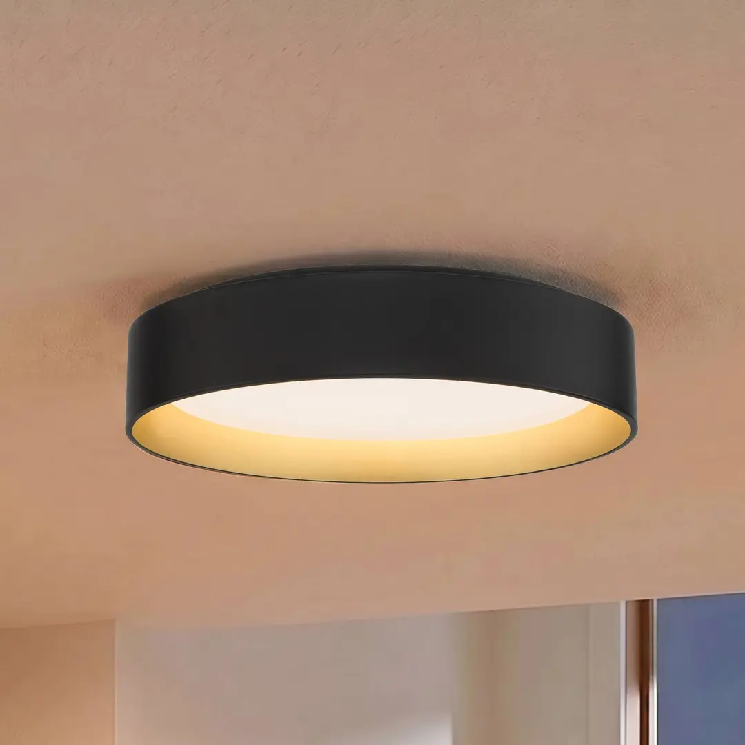 Lindby LED-Deckenlampe Gracjan, schwarz, Metall, CCT, Ø45cm