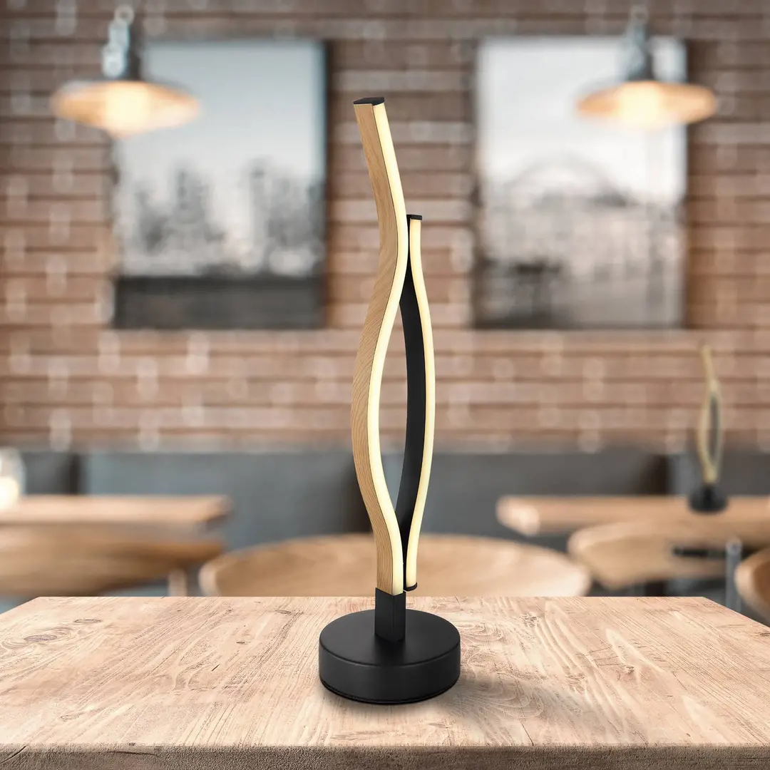 Globo LED-Tischlampe Geronimo, Höhe 47 cm, schwarz/Holzoptik