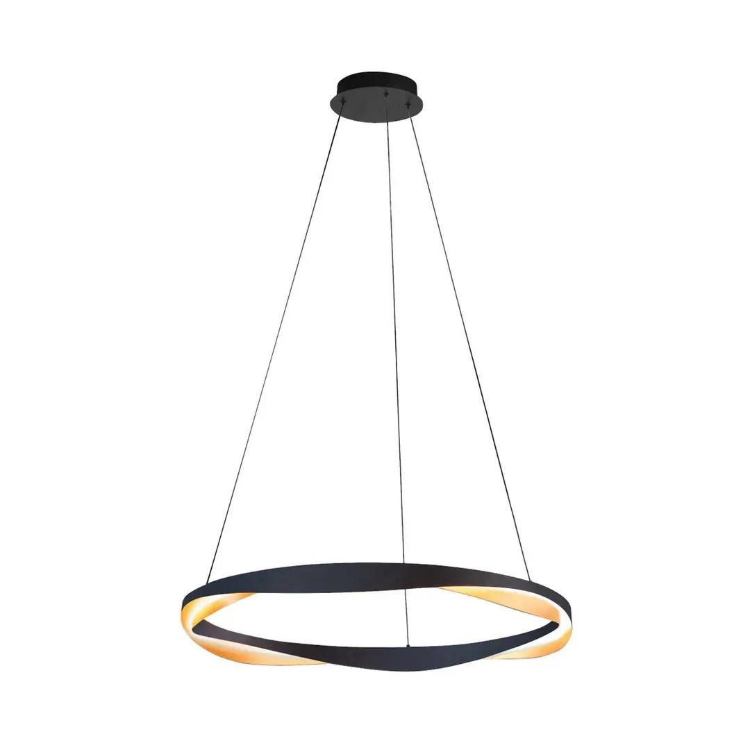 Highlight LED-Hängelampe Ascoli, Ø 85 cm, schwarz/gold, Metall, dim