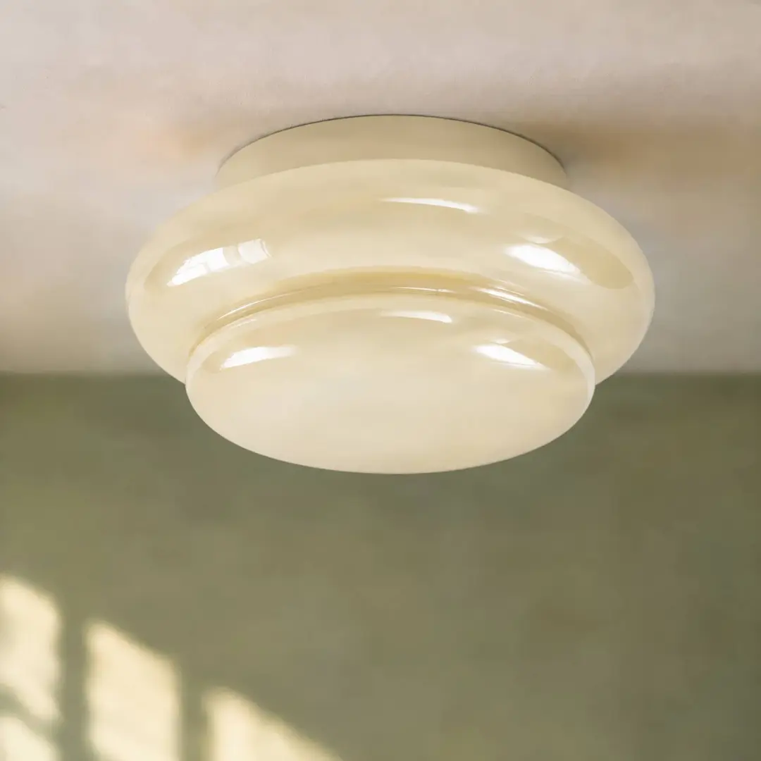 Lucande Deckenleuchte Leilani, Ø 35 cm, gelb, E27, Glas