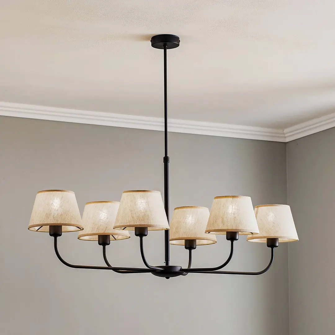 TK Lighting Kronleuchter Chicago, Leinenschirme sechsflammig
