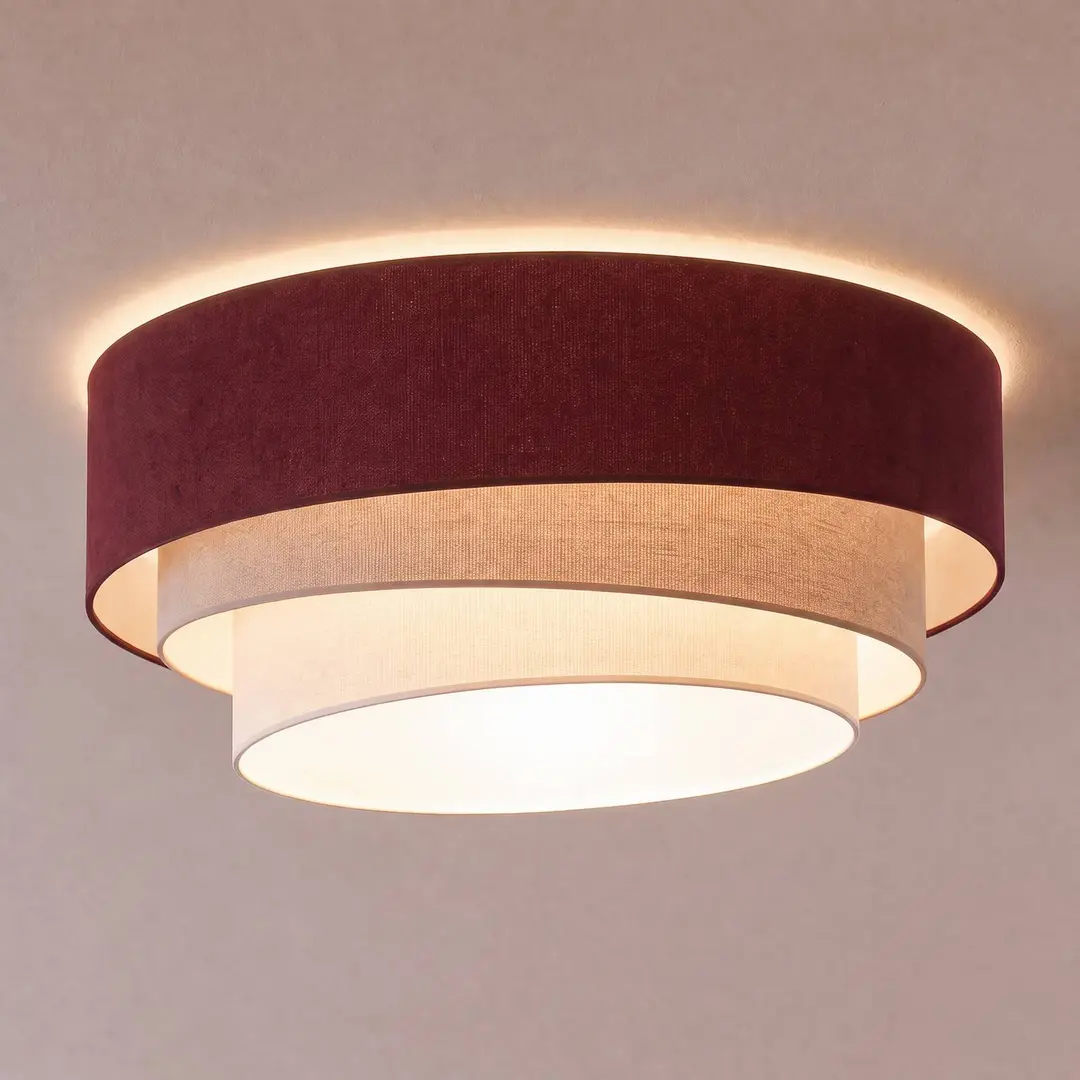 Duolla Deckenlampe Trio, dunkelrot/beige, Ø 60 cm, Textil, E27