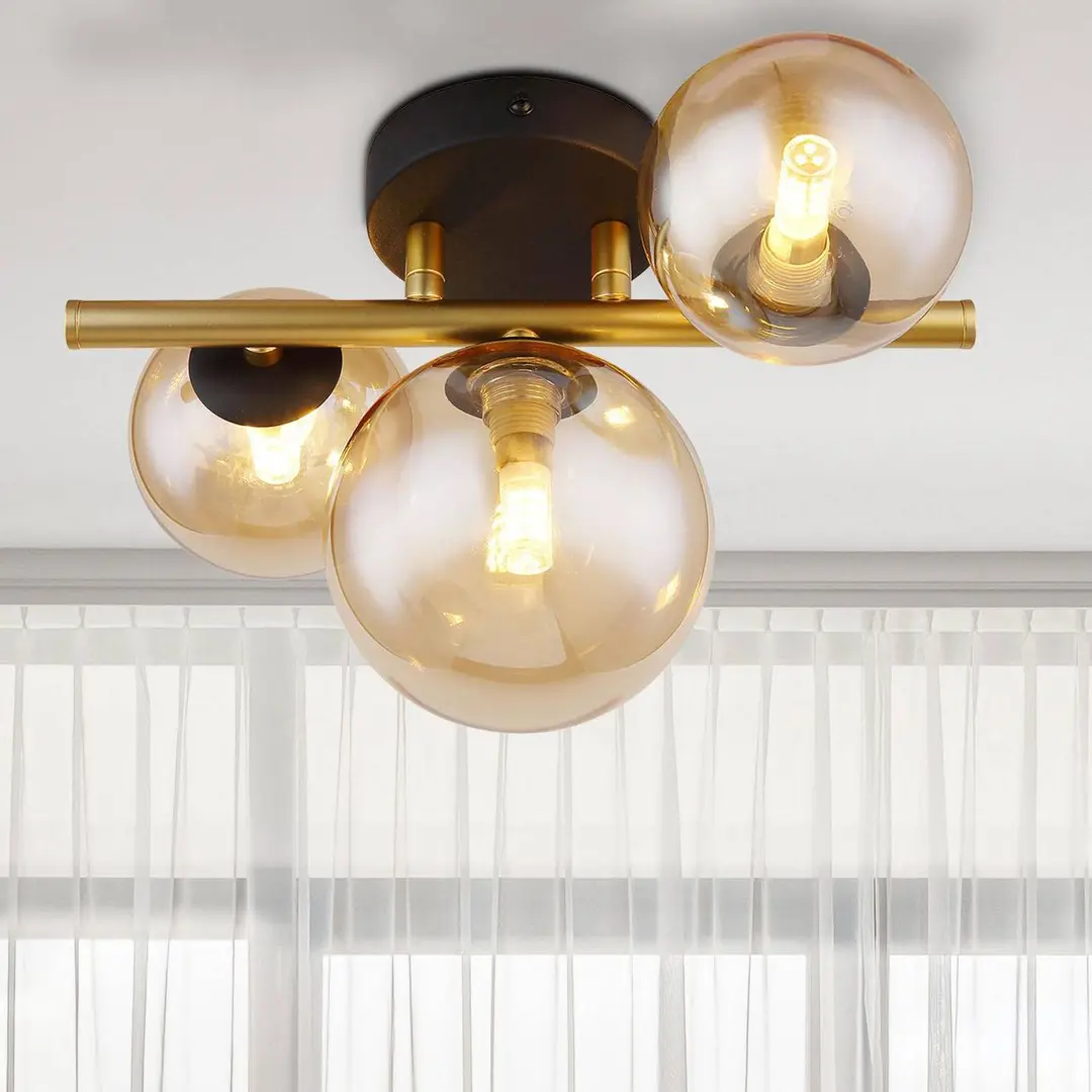 Globo Deckenleuchte Riha, amber, Länge 28,5 cm, 3-flg., Glas