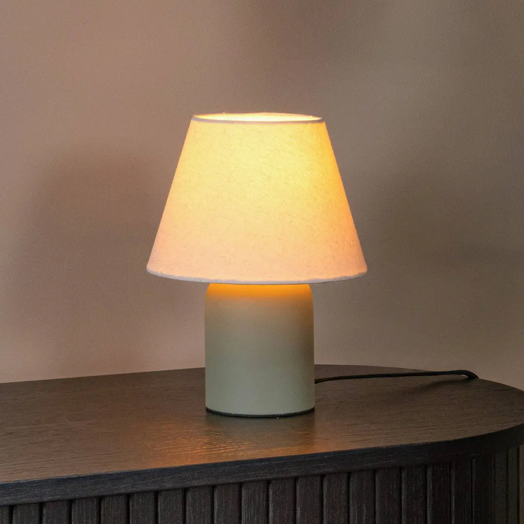 Lucide Tischleuchte Macia, grün/beige, Höhe 27 cm, Keramik/Stoff