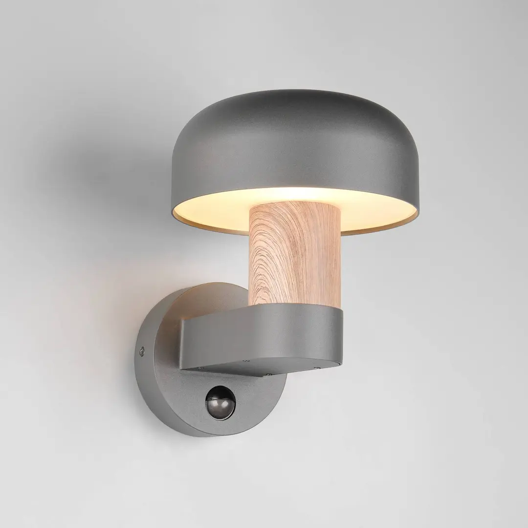 Trio Lighting Außenwandleuchte Fraser Sensor, grau/Holzoptik, Alu IP54 E27