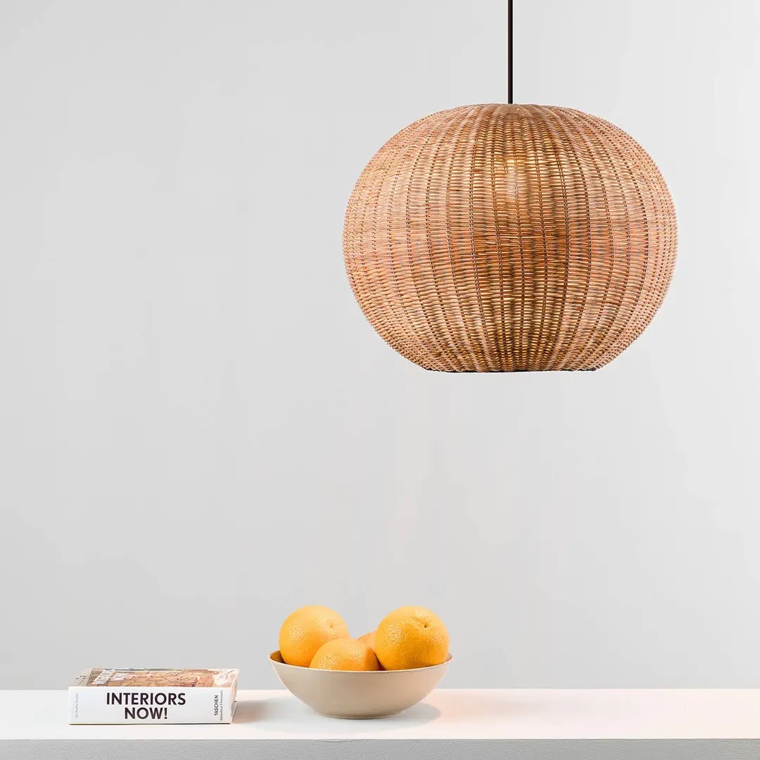 FARO BARCELONA Hängeleuchte Haka mit Rattanschirm, Ø 30 cm