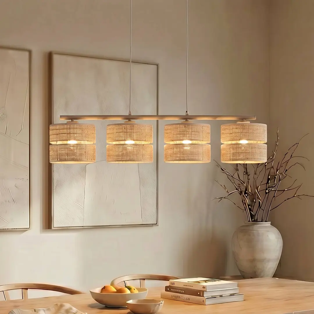 TK Lighting Hängeleuchte Calma, 4-flammig, beige, Bast, Länge 95 cm