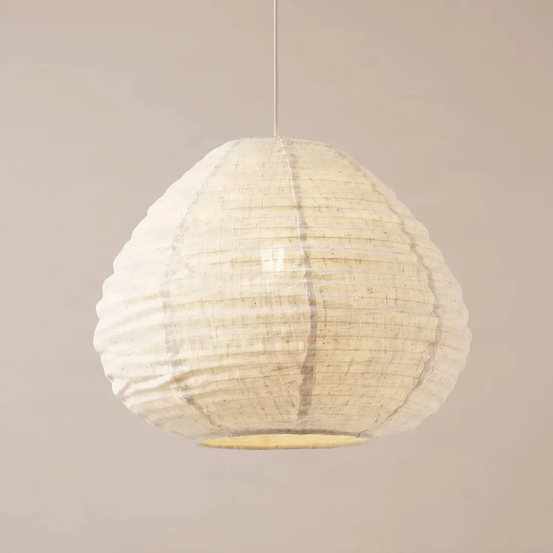Lindby Hängeleuchte Autumn, beige, Ø 40 cm, Leinen, Tropfen