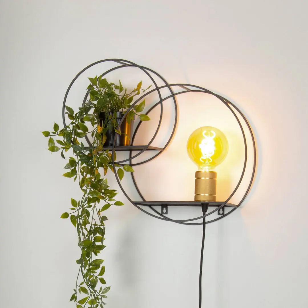 Lucide Wandleuchte Circle mit Stecker, schwarz, 38 cm, E27, Metall