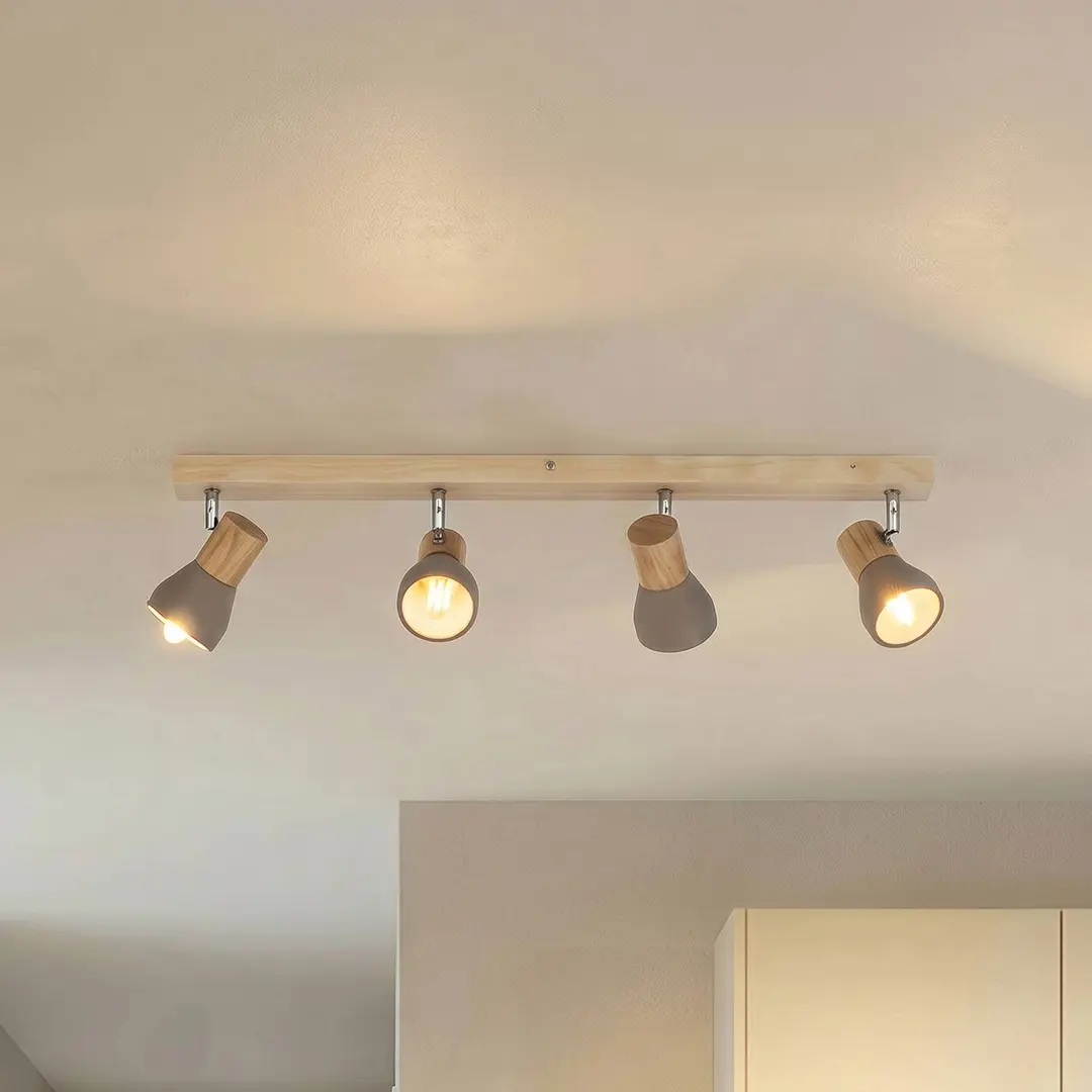 Lindby Strahler Filiz, 4-flammig, 77 cm, Holz, Beton, E14