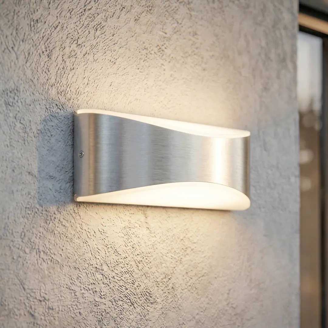 Lucande LED-Außenwandleuchte Akira, silber, Breite 23 cm