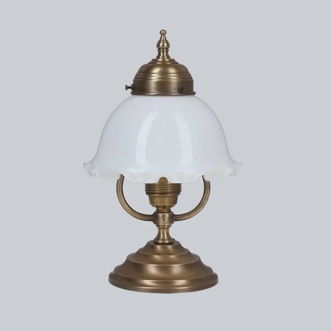 Berliner Messinglampen Tischlampe Anne, Messing/Glas, 27 cm hoch, schwenkbar, E27