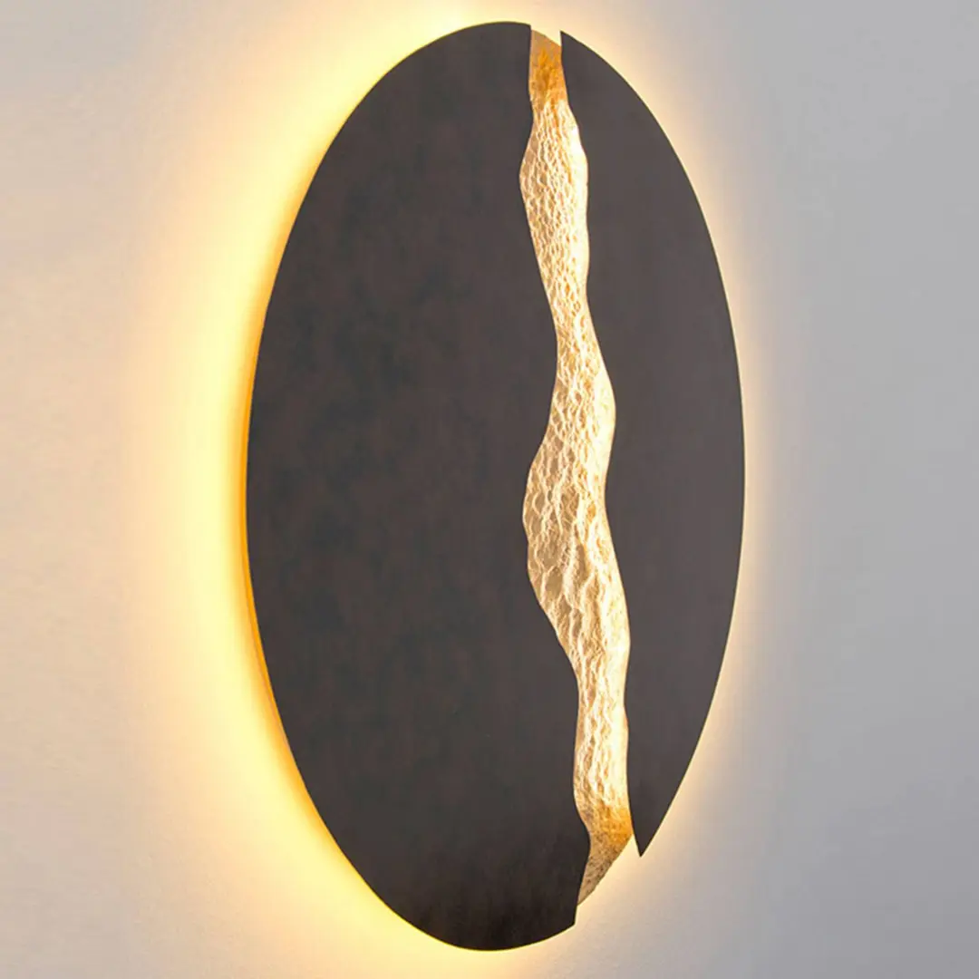 Holländer LED-Wandlampe LAVA, schwarz/gold, Ø 80 cm, Metall, dimmbar