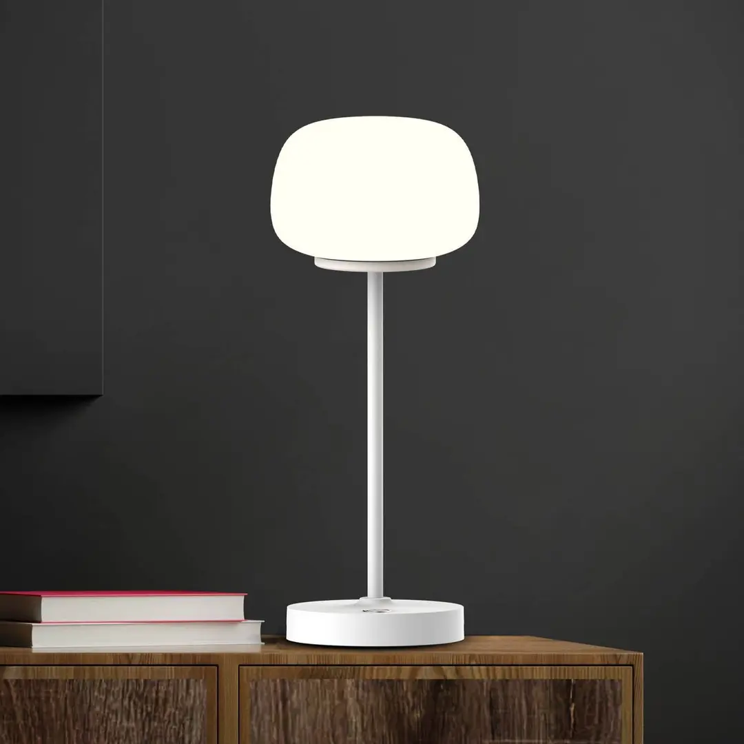 Naeve Leuchten LED-Akku-Tischlampe Pina weiß Höhe 27,8 cm Metall/Glas Touch
