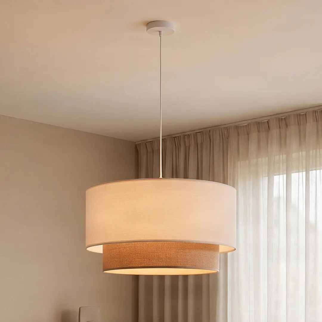 Duolla Pendelleuchte Boho, ecru/braun, Ø 45 cm, Textil
