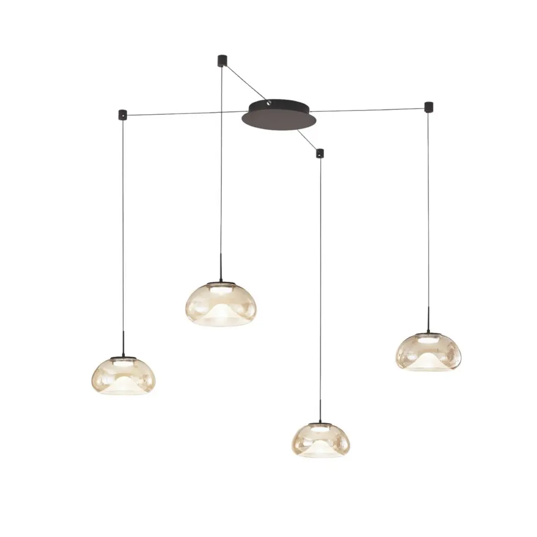 Fabas Luce LED-Hängeleuchte Brena, 4-flg., cognac, Glas, CCT, dimmbar