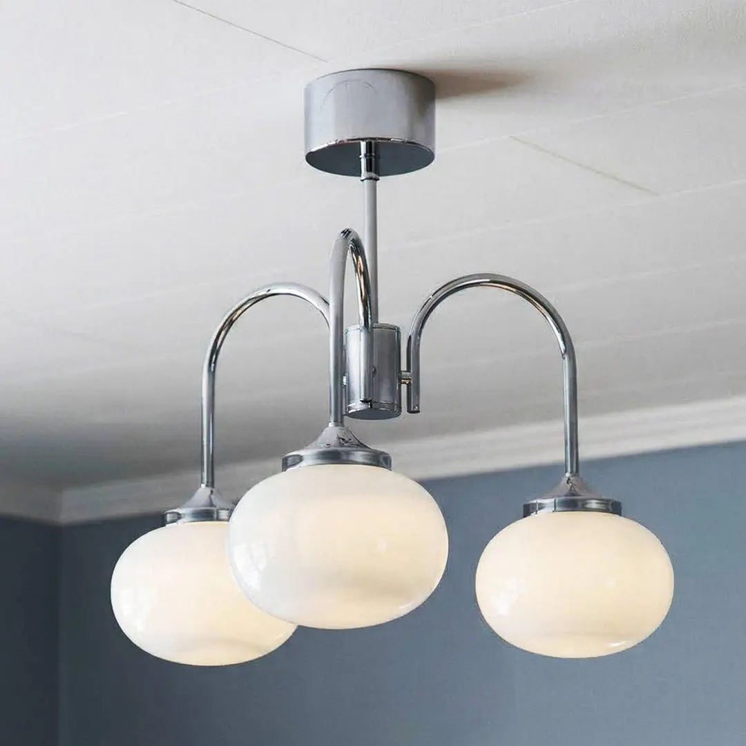 PR Home Kronleuchter Elsy, weiß/chrom, 3-flg., 48 cm, Glas, Stecker