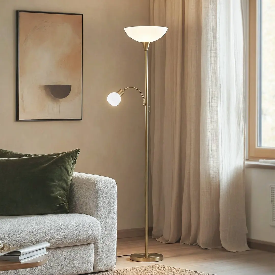 Lindby Stehlampe Elaina, Leselicht, messing, 183 cm, E27