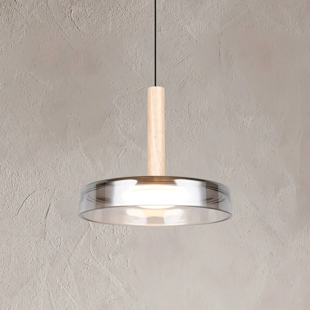 Trio Lighting LED-Hängeleuchte Celeste, chrom/holz, Ø 22 cm, Glas, dimmbar