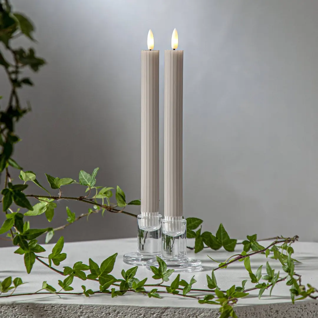 STAR TRADING LED-Kerze Flamme Stripe, beige, 25 cm Wachs Batterie 2er-Set