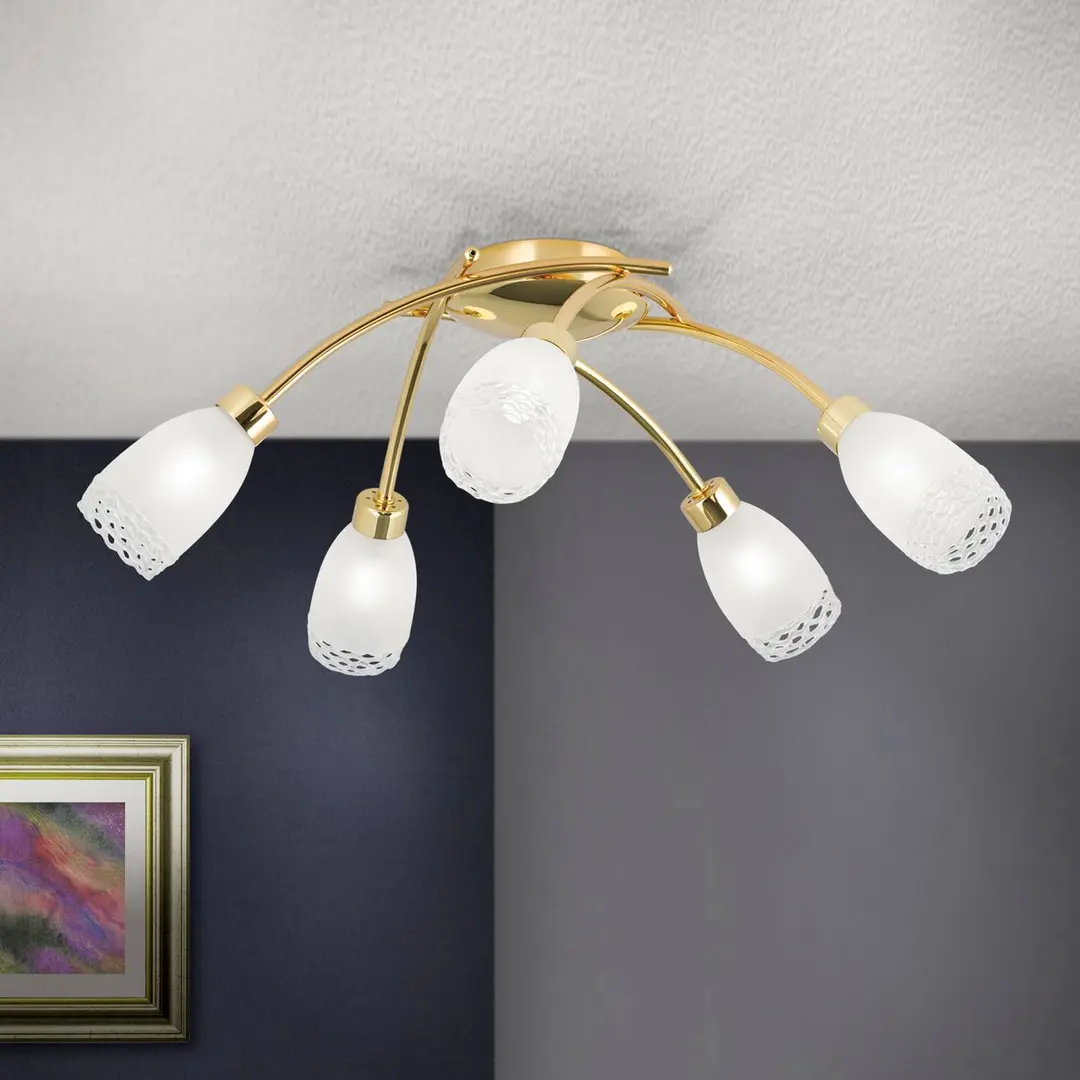Orion Deckenlampe CARLA, messingfarben, Ø 60 cm Metall/Glas 5-flg.