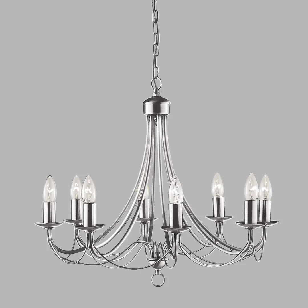 Searchlight Kronleuchter Maypole satin silber, achtflammig