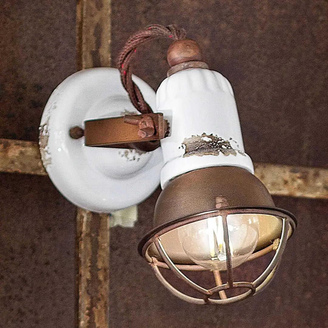 Ferroluce Wandlampe C1675/1, weiß/rostbraun, Keramik, 18 cm hoch, E14