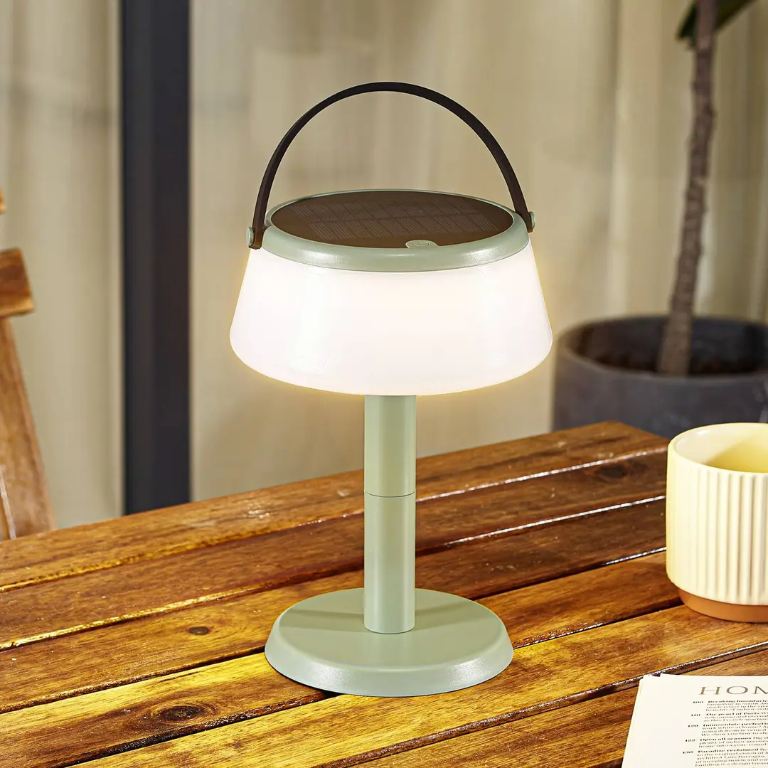Lindby LED-Solar-Tischleuchte Mikkel, grün, dimmbar