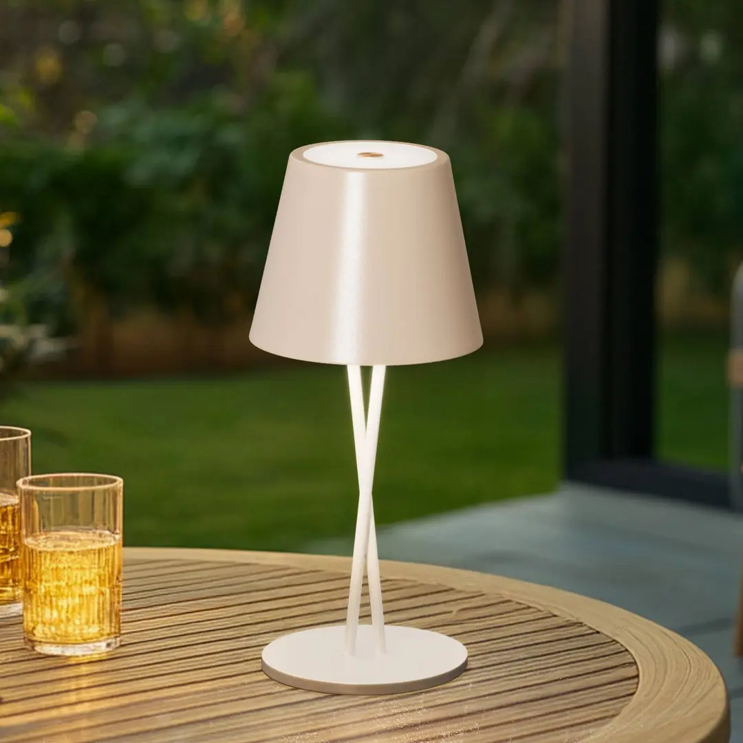 Lindby LED-Akkutischleuchte Janea, CROSS, beige, Metall