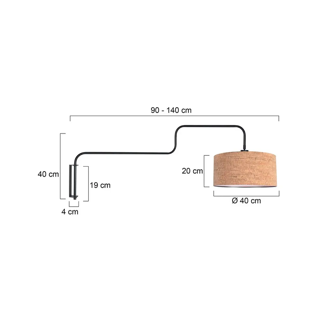 Steinhauer Wandlampe Bloeba, schwarz/braun, Ausladung 140 cm, Kork