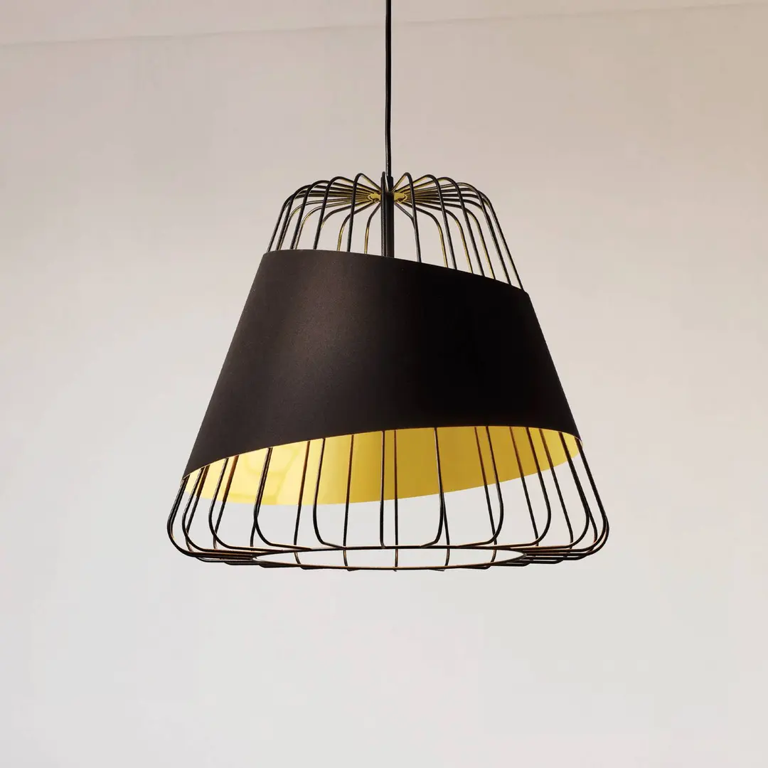 EGLO Pendellampe Austell, Ø 43 cm, schwarz/gold, Metall, Stoff