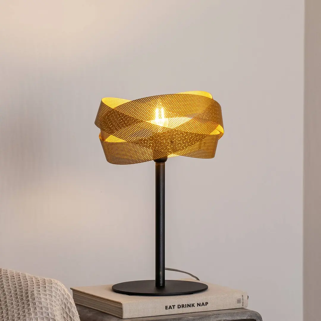 Domiluce Tischlampe Tornado, schwarz/gold, Metall, Ø 26 cm, E14