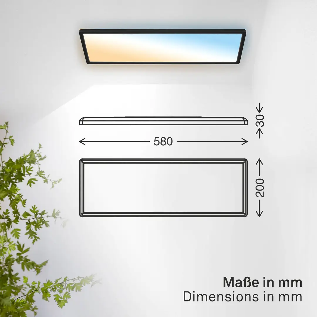 B.K. Licht LED-Panel Shallow Remote CCT, 58 x 20 cm, schwarz, Backlight