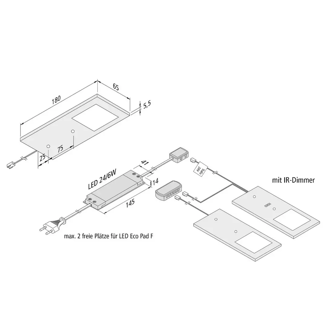 Hera LED-Unterbaulampe Eco-Pad F 2x-Set 4.000K alu