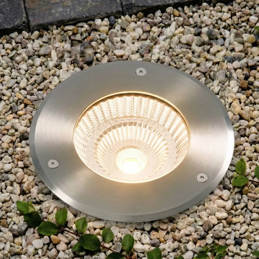 Arcchio LED-Bodeneinbauspot Thentos, Ø 18 cm 60° nickel IP67