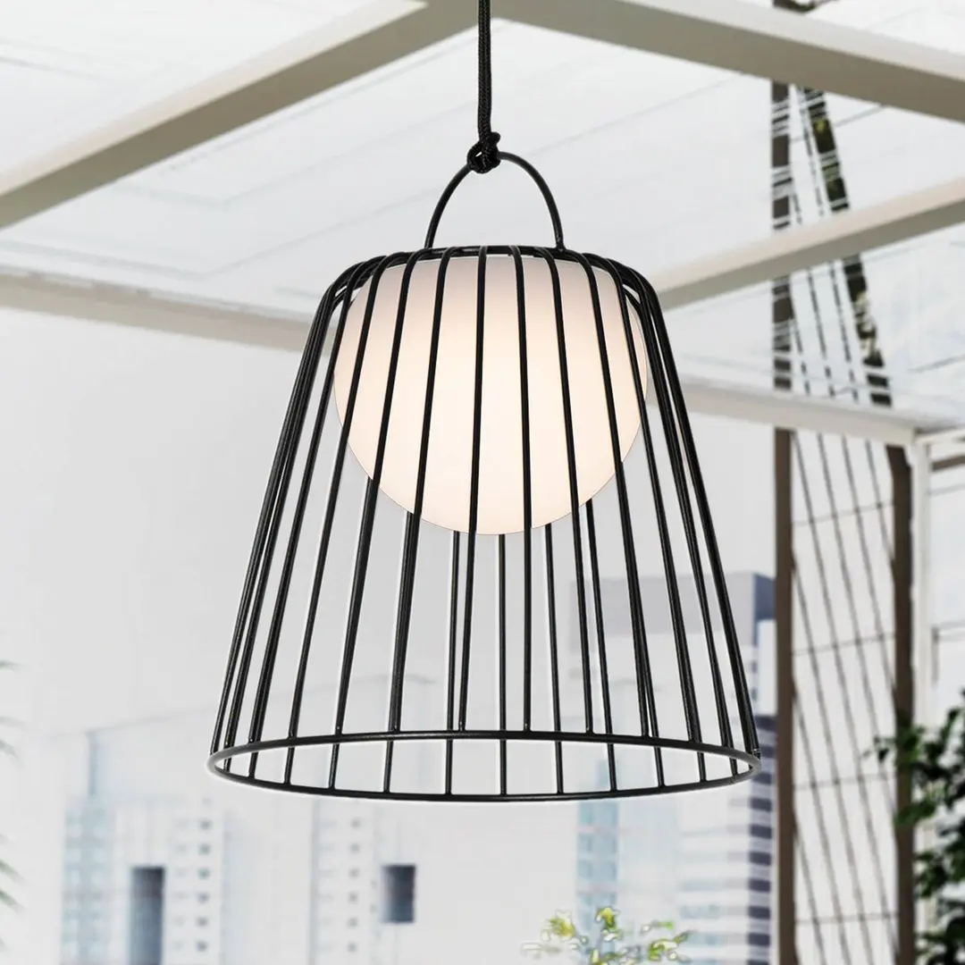 Lindby LED-Akku-Außenhängeleuchte Levino, schwarz, Metall